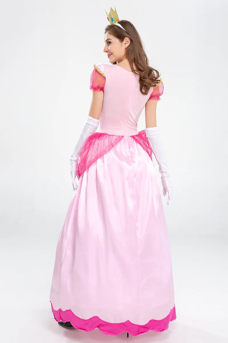 Costume da principessa per adulti pesca Costume da donna Cosplay Party Halloween Masquerade Dress Up abbigliamento per donna Pink Fancy Dress