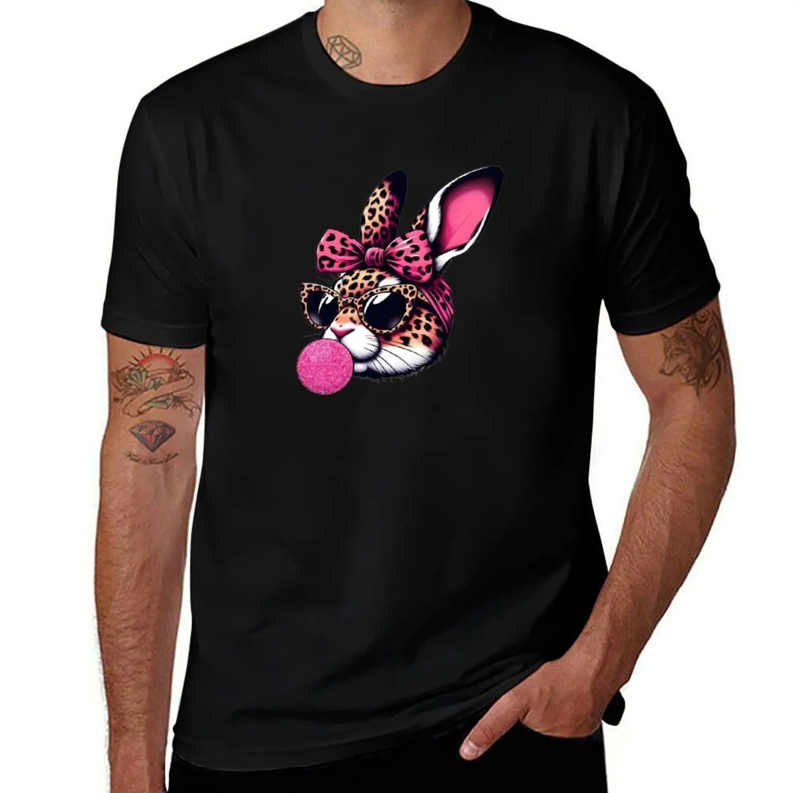 

Pink Bubblegum Leopard Rabbit T-Shirt anime shirt vintage aesthetic clothes mens graphic t-shirts funny
