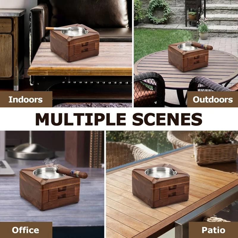 Cenicero De Madera Vintage Con Cajon Soporte Mesa Metalizado Para Cigarros Joyas Decoracion Oficina Hogar Elegante Regalo