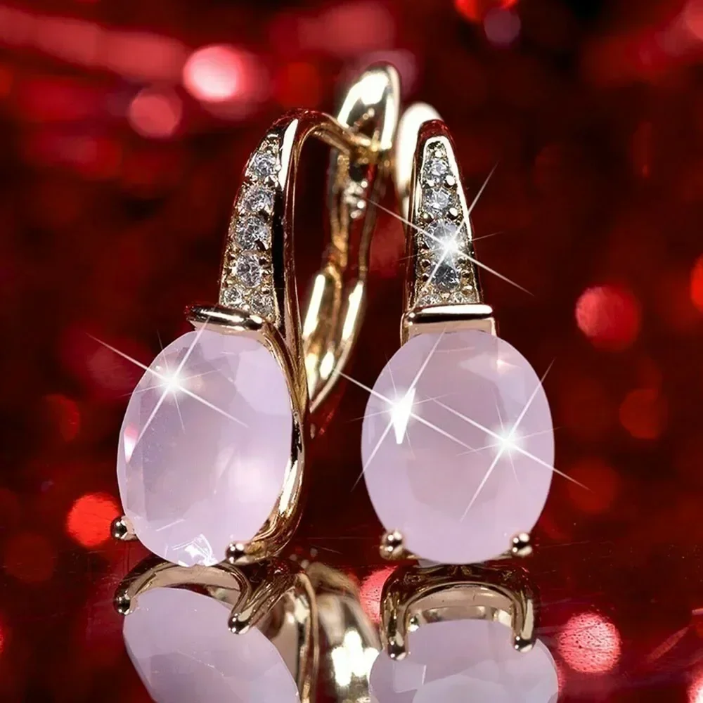 New Romantic Pink Color Drop Earrings Bridal Engagement Wedding Accessories  Shiny CZ Newly Design Fashion  For Women
