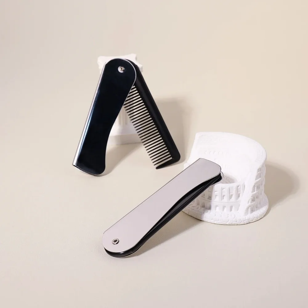 

Портативная складная стальная расческа 1 шт., карманная, антистатическая, с мелкими зубьями, для ухода за бородой и париками