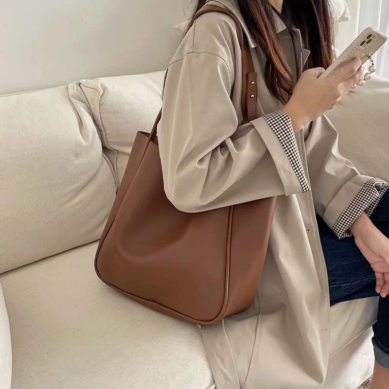 Vintage Women Shoulder Bag PU Leather Tote Handbag Large Capacity Under Arm Bags 2021 New Fashion Solid Female Composite Bags