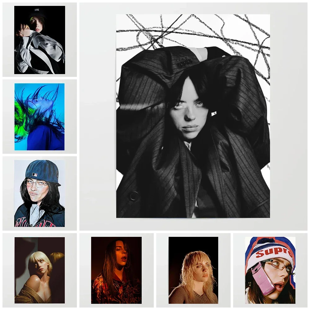 Fashionable Billie Eilish Portrait Poster Print Canvas Art Painting for Living Room Bedroom Wall Decoration