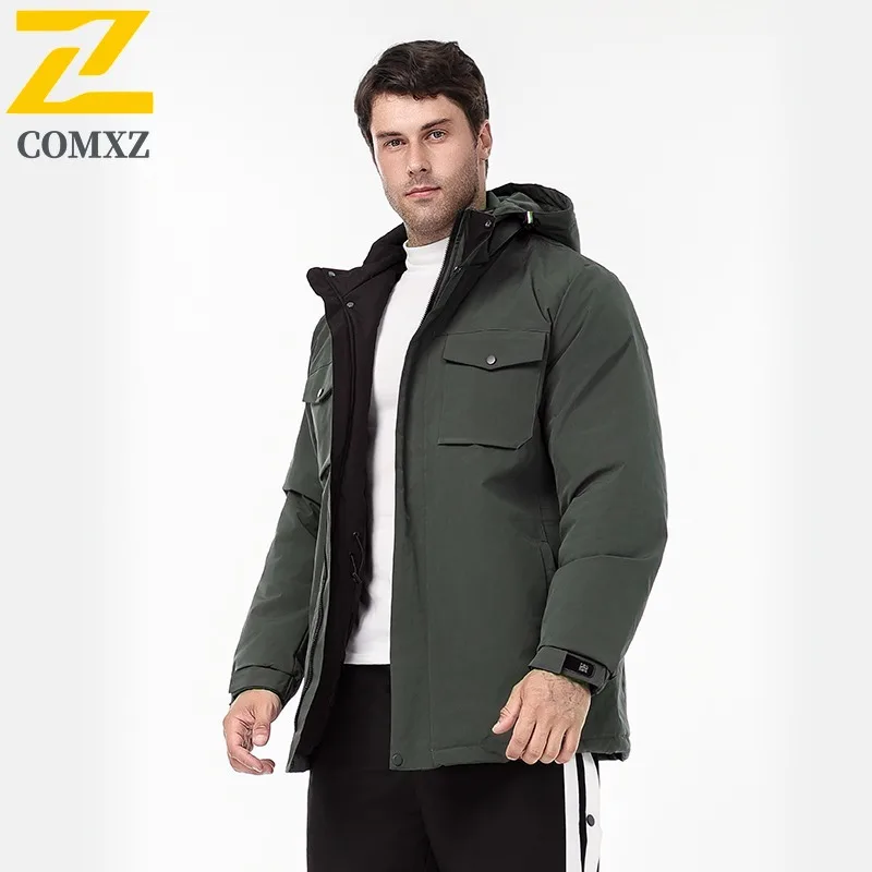 

COMXZ 2025 Men Winter Padded Jacket Fleece Lined Thick Cotton Warm Big Size Windproof Waterproof Casual Outdoor Workwear Coat
