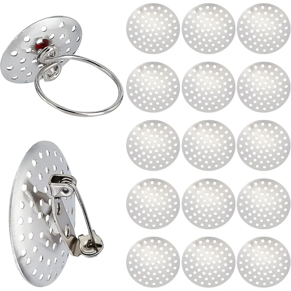 1 Box 200pcs Brooch Base Sieve Findings Round Brooches Tray Pin Clasps Pin Disk Base Settings Brooch Tray for Jewelry making kit