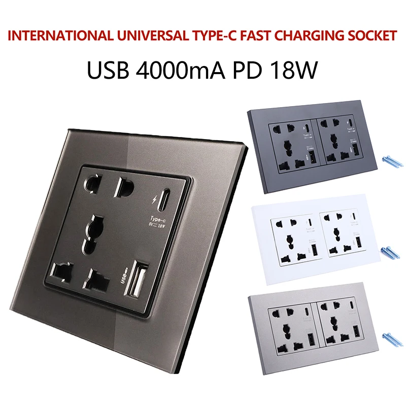 【Y】4000MA Type C Port USB Outlet Household Embedded Wall Power USB Socket Modern Electrical Wall Panel for Home Office
