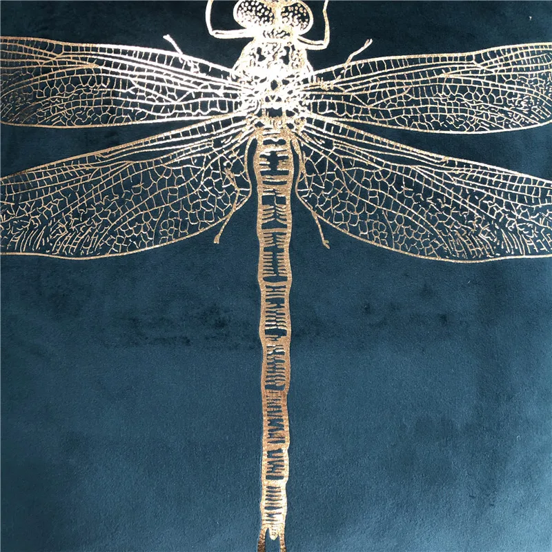 Hot Selling Insect Dragonfly Foil Printing Velvet Garden Cushion Cover Gold Stamping Throw Pillowcase Chair Cushion Cover