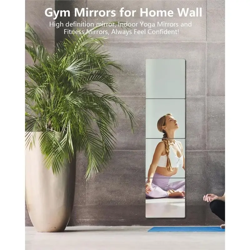 ABMH-Shatterproof Unbreakable Mirror Tiles 8 Pcs 16X12 In Peel And Stick Format For Wall Decoration