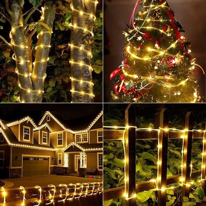 300LED Outdoor Waterproof Fairy Lights Solar Rope Strip Christmas Decor for Garden Lawn Tree Yard Fence Pathway Lighting