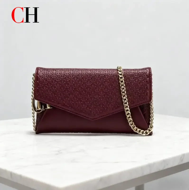 

CH Women's Crossbody Bag Stylish Textured Leather Clutch Gold Chain Logo Detail Evening Party Purse Must Have Hot Sale