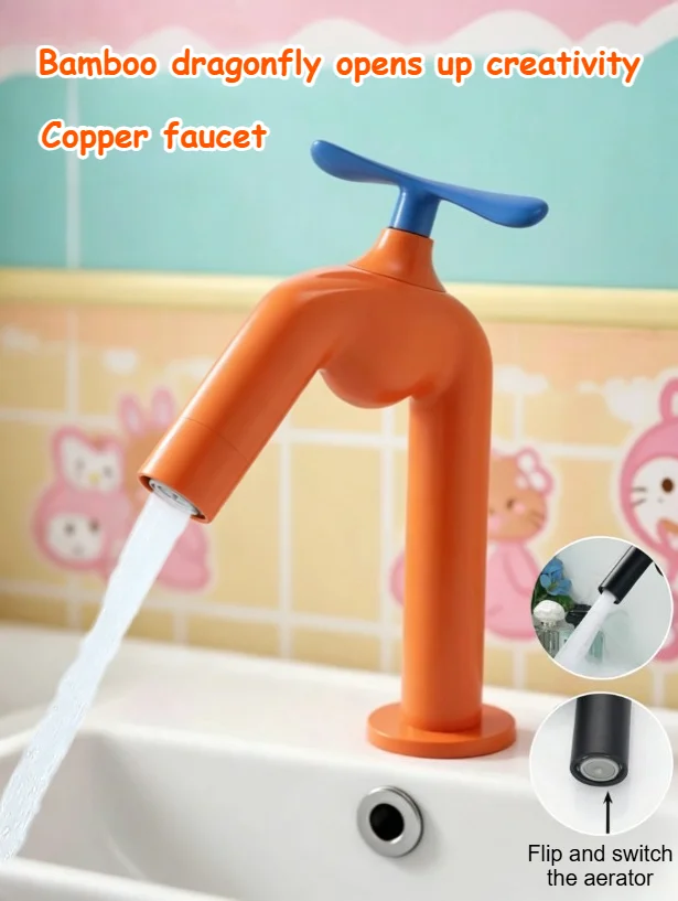 Little Dragonfly Personalized Full Copper Hot and Cold Faucet Dopamine Color Bathroom Washbasin Faucet Single Hole Sink Mixer