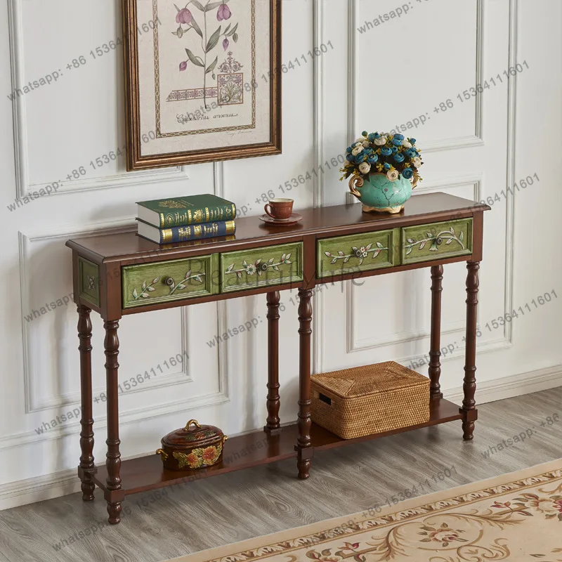 American Painted Furniture Entrance Platform Retro Green Gold Packing Two Buckets Walnut Decorations
