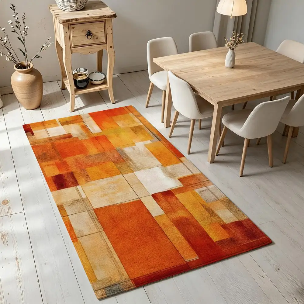 2D 1 piece soft, easy to care, machine washable indoor rug, suitable for abstract geometric style, under dining table, living room, bedroom, entryway, hallway, rustic home decor