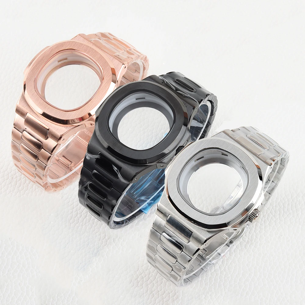 

40mm Watch Case 25mm Bracelet Set Sapphire Glass for Nautilus NH35 NH36 Nh38 Movement 29.8mm Dial Solid 316L Stainless Steel