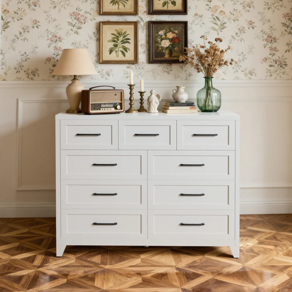 

9-Drawer Tall White Dresser: Strong 5-Foot, Smooth Drawers, Space-Saving & Modern Handles