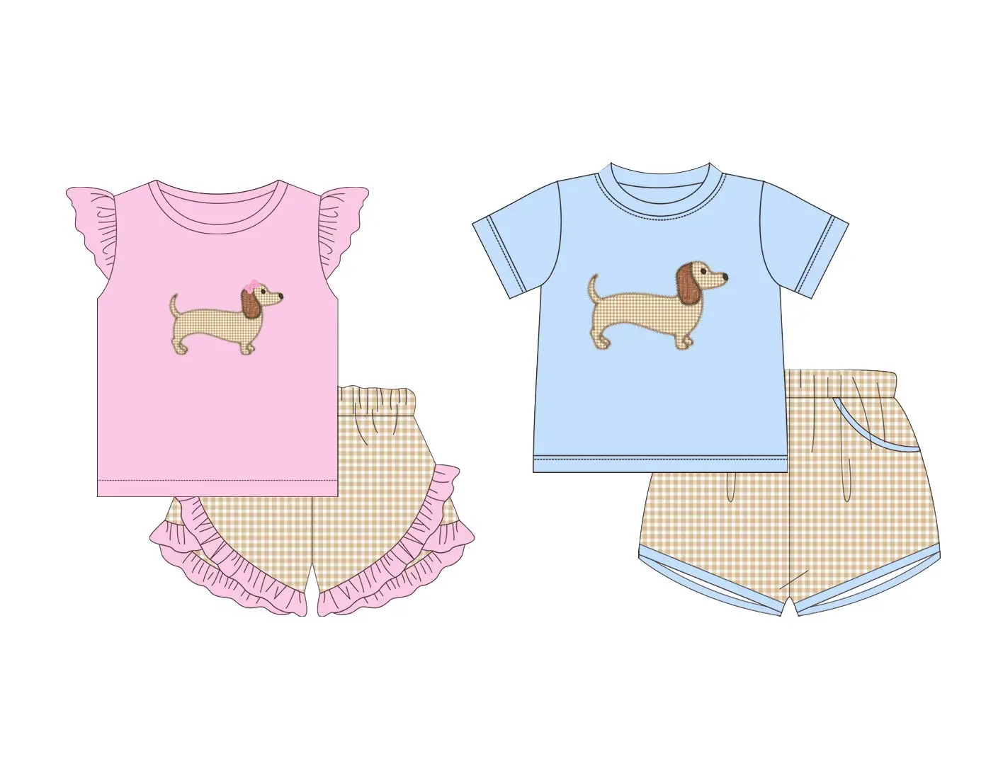 

new design Summer children's clothes wholesale cartoon puppy print short sleeve shorts suit baby boy clothes girls outfits set