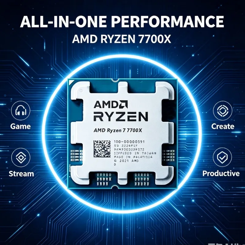 AMD Ryzen 7 7700X R7 7700X Desktop CPU 4.5GHz 8 Core 16 Thread 5NM 32M L3 Cache Socket AM5 Processor Without Cooler
