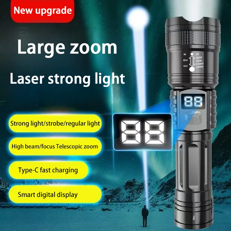 

New High Power Rechargeable LED Tactical Flashlight Built-in Battery Telescopic Zoom Torch Lamp for Outdoor Camping Fishing