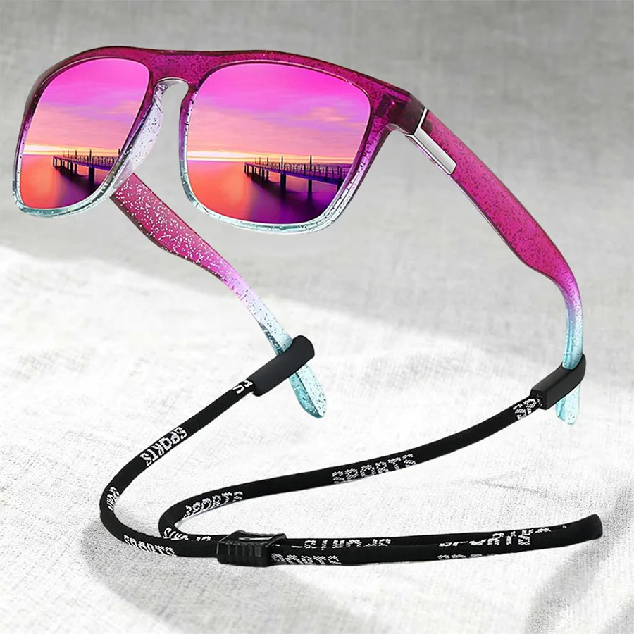 Moda vintage quadrado brilhante uv400 com corrente das mulheres dos homens pesca condução homem marca de luxo designer óculos de sol