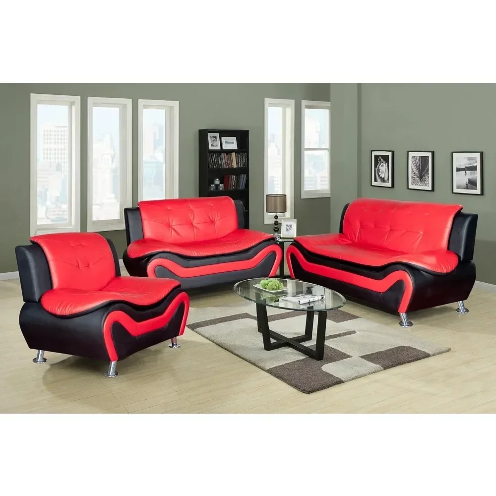 Aldo ((3 Piece) Modern Sofa Set, Black/Red  living room furniture  sofa bed  muebles living room sofa set living room furniture