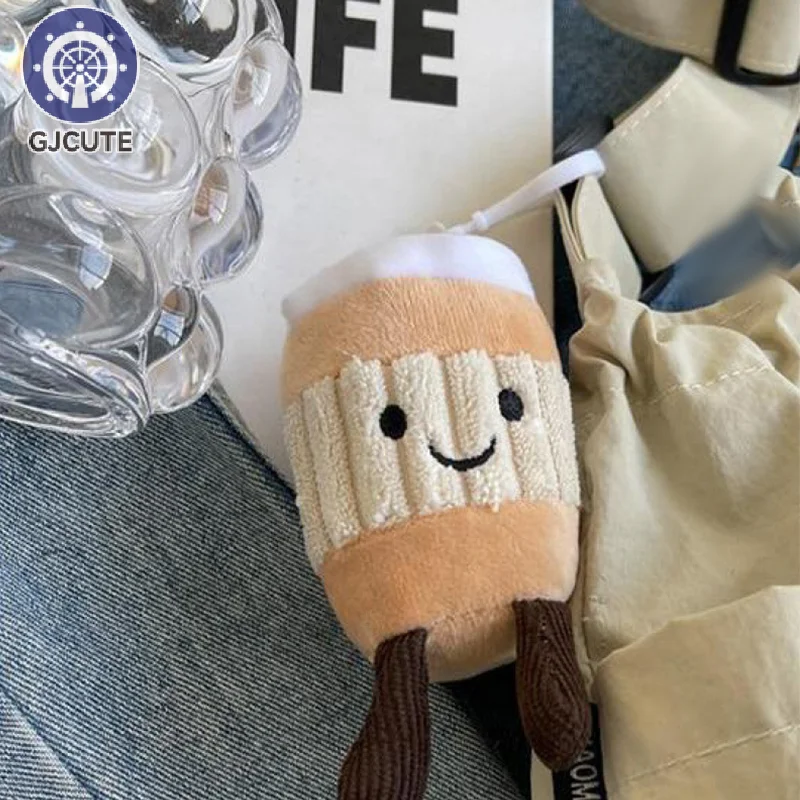 Porte-clés en peluche de tasse de café de dessin animé, pendentif de sac mignon, Kawaii Fluffty Stuffed Butter, porte-clés pour sac à dos, cadeau de décoration face