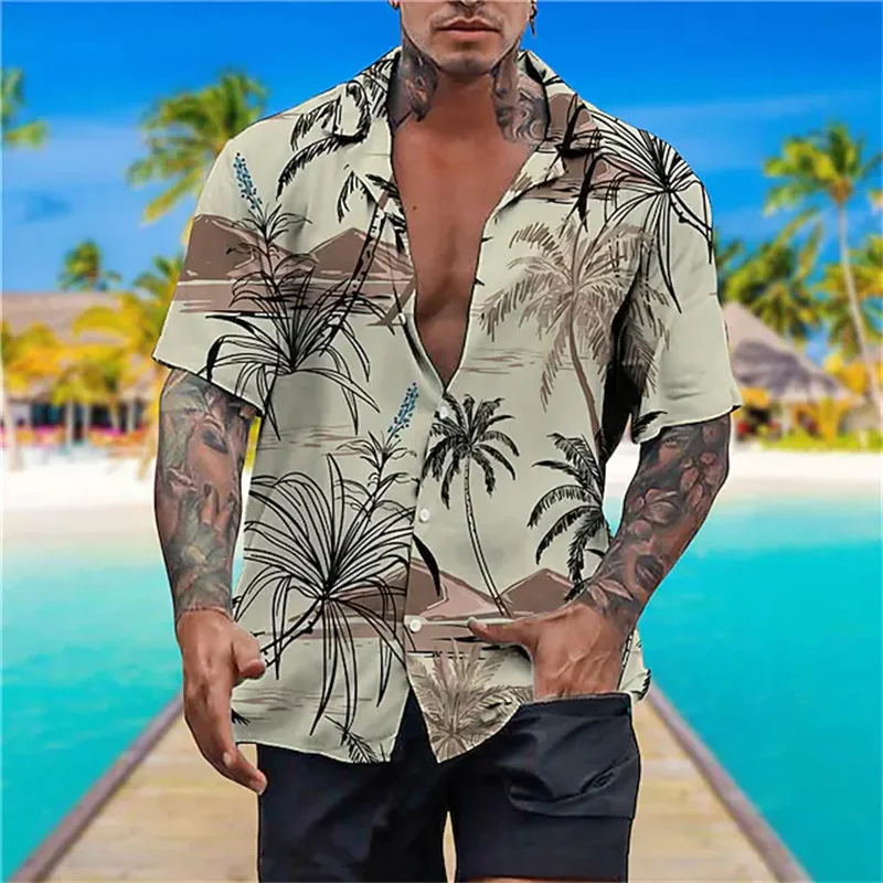 Hawaiian Coconut Tree 3D Printed Oversized Men's Beach Shirts Loose Tees Casual Style Short Sleeve Clothes Fashion Tops Blouse