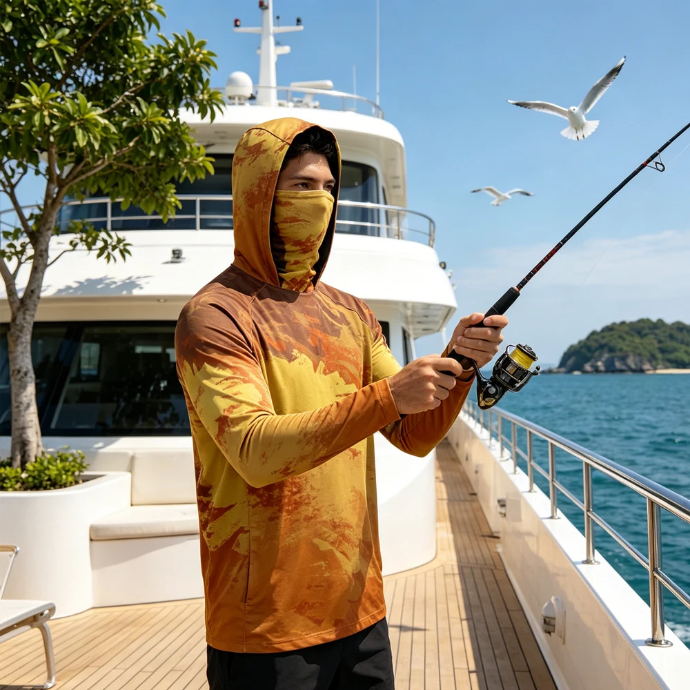 

Men's Fishing Hoodie Long Sleeve With Face Mask UPF50+ Anti UV Fishing Shirt Breathable Fishing Clothes Top for Fishing Camping