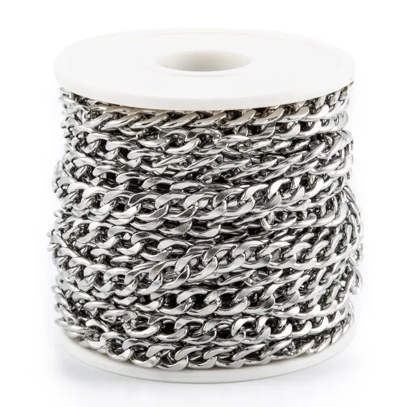 

10m/roll 6mm wide 304 Stainless Steel Curb Chains Twisted Chains Link Chain Unwelded for Jewelry Making DIY Bracelet Necklace