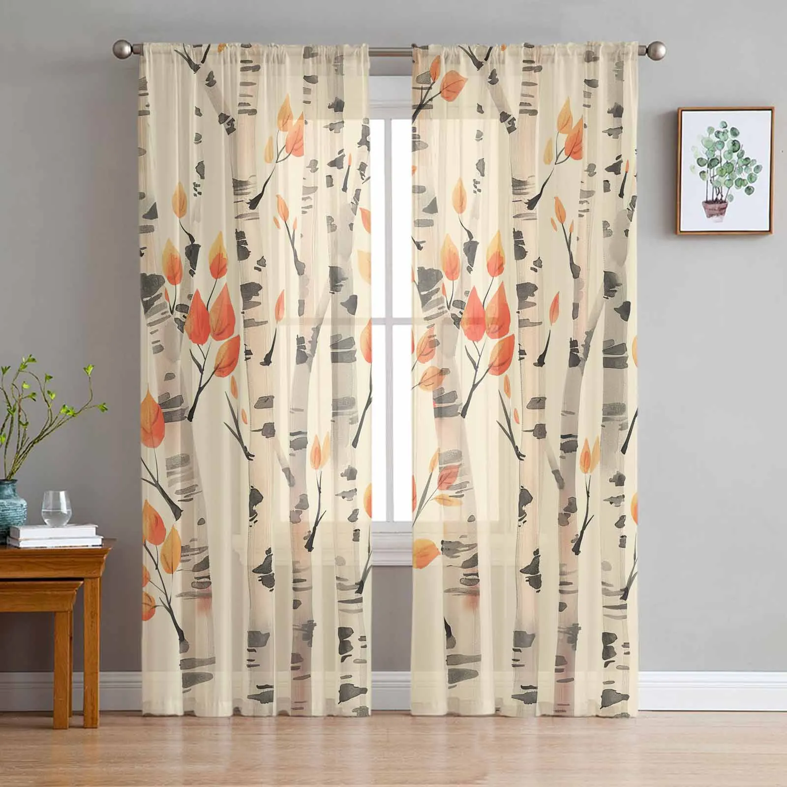 

Hand Drawn Watercolor Lines On Tree Leaves Curtains For Living Room Bedroom Kitchen Decoration Window Tulle Curtain