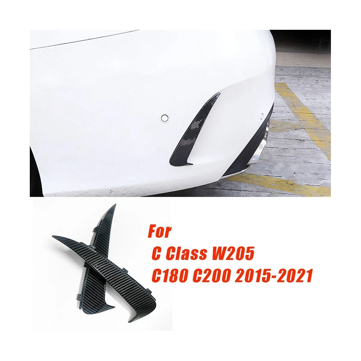 1Pair Rear Bumper Canard Flaps Spoiler Cover Trim for C Class W205 C180 C200 2015-2021 Sedan Wind