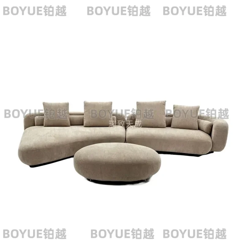 Modern Curved Sofa Italian Cream Style Lamb Wool Living Room Furniture Unique Shaped French Princess Couch Soft Seating