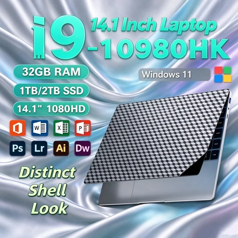 2026 Intel I9 10980HK Lively 14.1 Inch Laptop 32GB RAM 2TB SSD Pro Gaming Notebook 1920x1080 Office High Performance