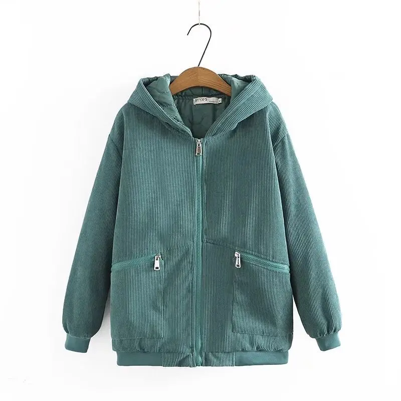 New Arts Style Autumn Winter Women Long Sleeve Loose Cotton Corduroy Coats Vintage Hooded Casual Jackets Top Quality