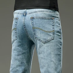 Business Men's Jeans Casual Straight Stretch Fashion Classic Blue Black Grey Retro Work Denim Trousers Male Brand Clothing