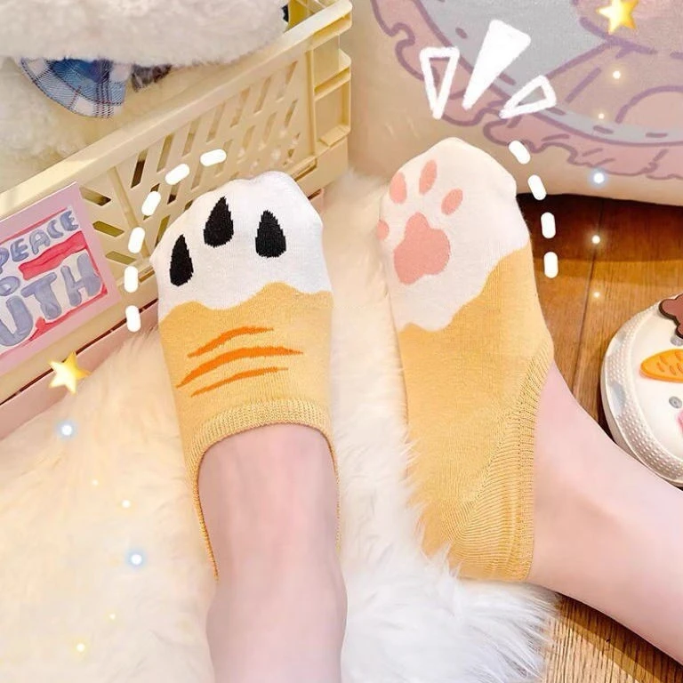Women Cute Cartoon Cat Paw Print Invisible Socks,Summer No Show Socks,Soft Breathable Low Cut Socks,Boat Socks,Liner Socks