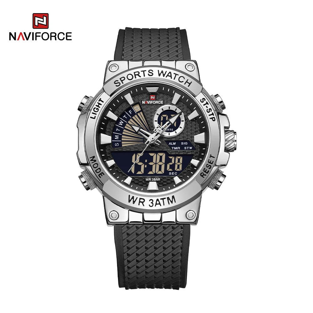 

2023 New NAVIFORCE Men's Luxury Fashion Quartz Watches LCD Dual Time 3ATM Waterproof Sport Chronograph Relogio Masculino