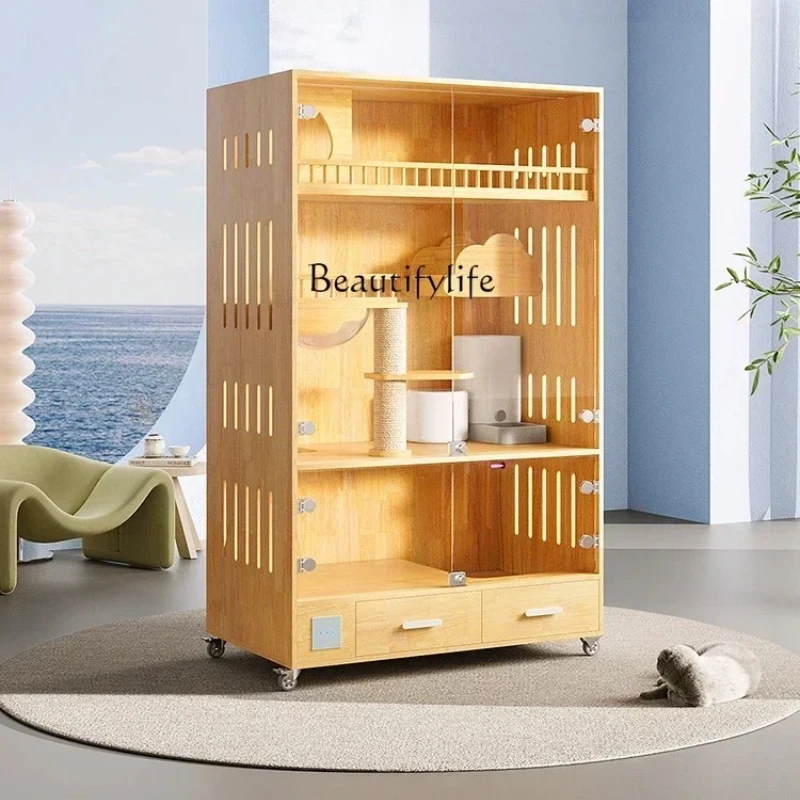 66.LSolid Wood Cat Nest Luxury Home Indoor Oversized Cat House Cat Climbing Frame Integrated