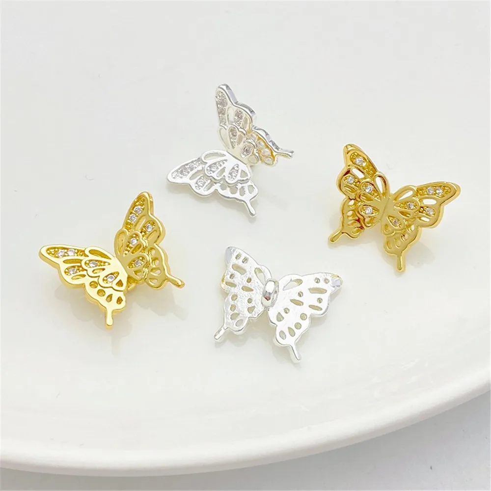 

14K Gold-wrapped Zircon Butterfly Wings Bead Spacer Handmade DIY String Pearl Bracelet Necklace Jewelry Material Accessories
