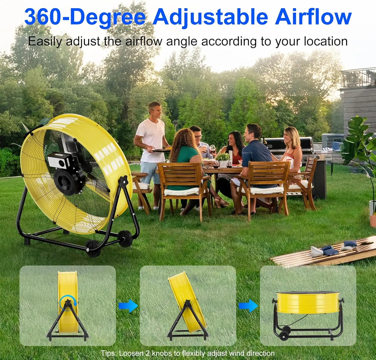 Uthfy Ventilateur à tambour industriel robuste de 40 pouces, ventilateur de sol haute vitesse 600 W avec 3 vitesses, 360 °   Ventilateur de garage inclinable en métal pour Warehou