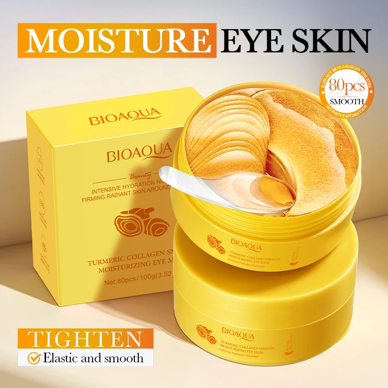 80PCS BIOAQUA Turmeric Crystal Collagen Eye Mask Anti Dark Circles Anti-Wrinkle Anti-Aging Moisturizing Eye Patches Skin Care