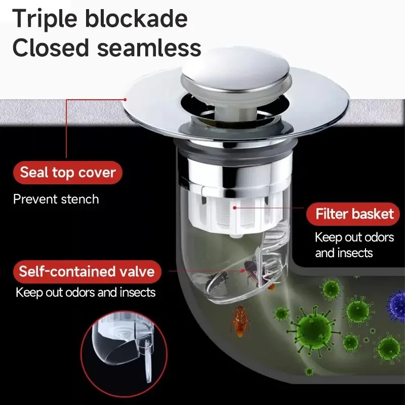 Universal Basin Pop-up Drain Filter Wash Basin Hair Sink Strainer Kitchen Bathtub Stopper Shower Plug Bathroom Tool Sink plug