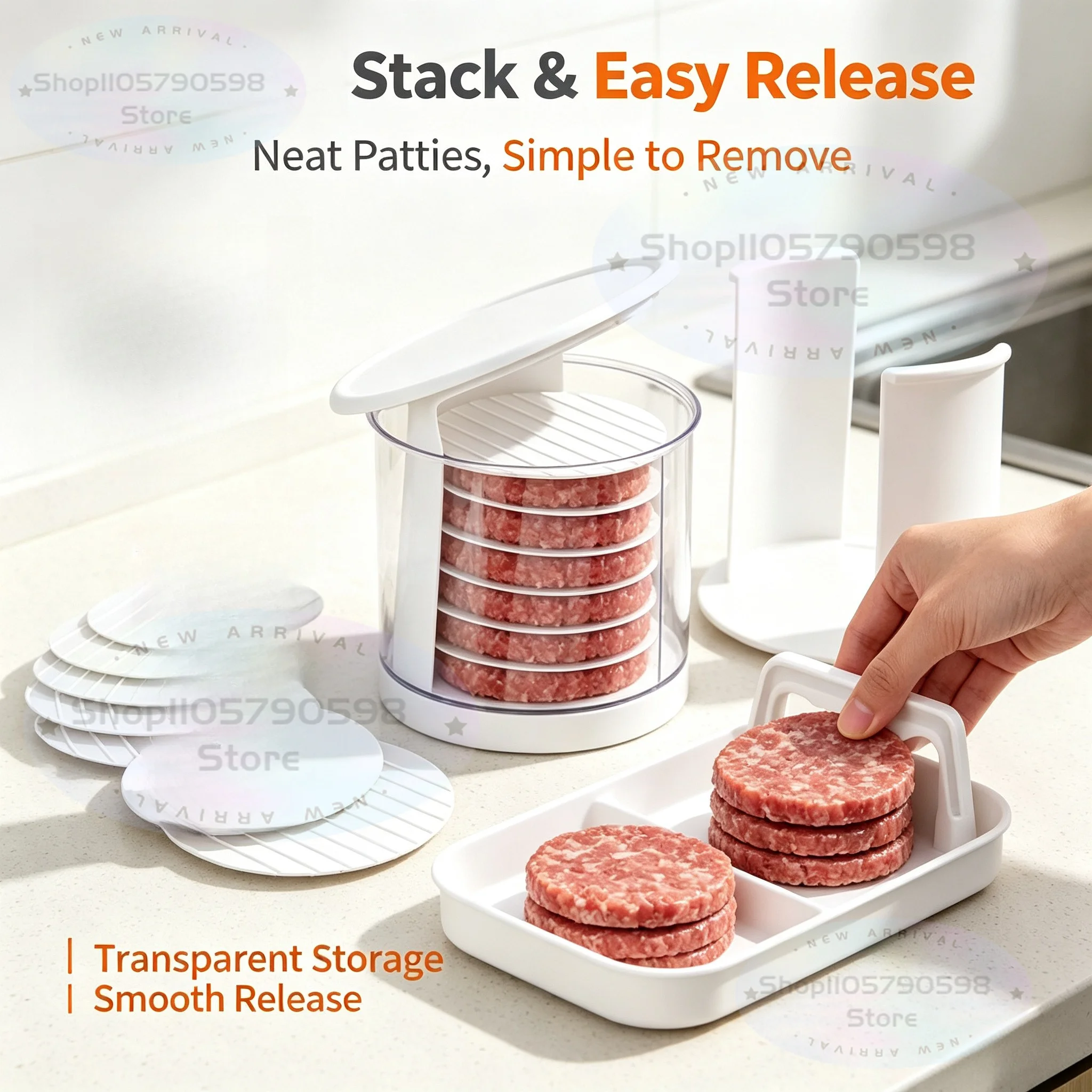 Multi Layer Burger Patty Maker with Storage Container, Non-Stick Beef Press Mold, Freezable Hamburger Patty Box for BBQ Camping