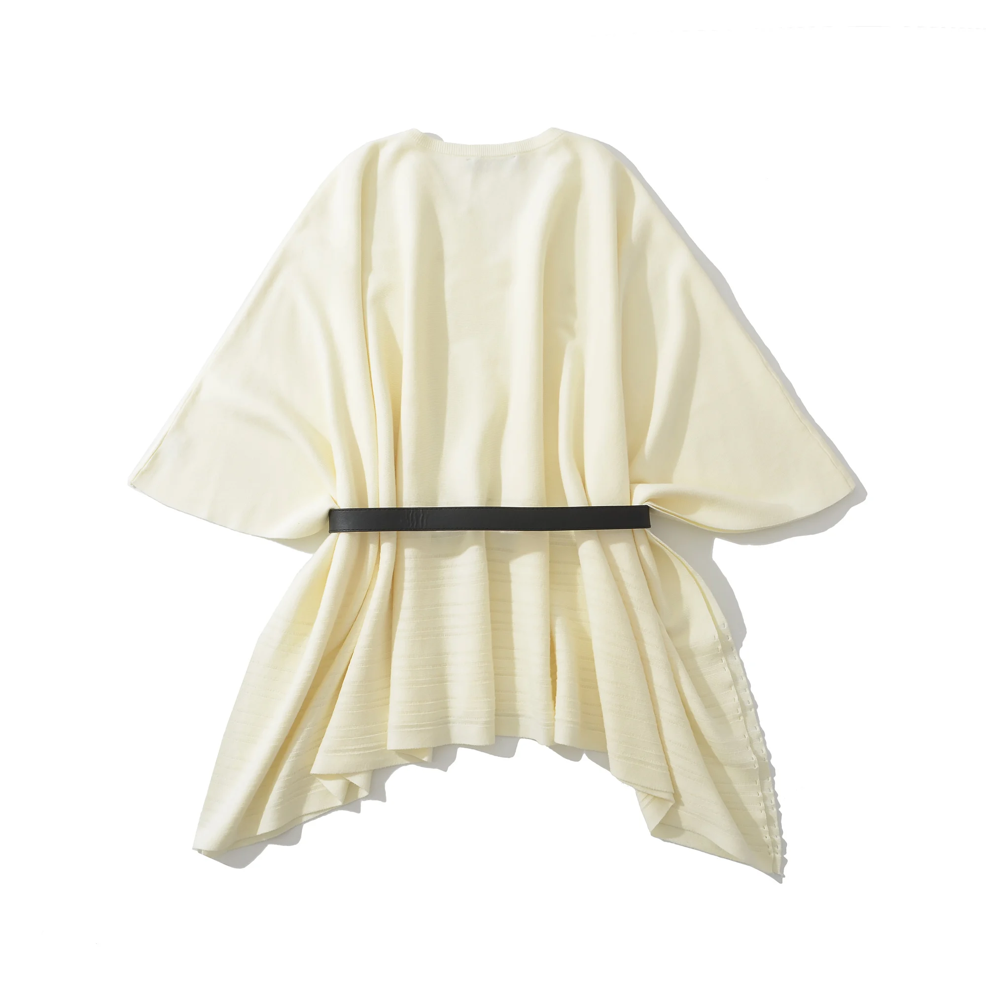 4 ألوان 2025 الخريف الخامس الرقبة بلوفر مغزول غير النظامية سترة عباءة مع حزام المرأة كامل الخفافيش كم كيب فضفاض المتضخم البلوز