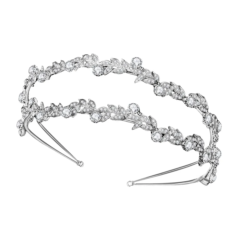 Crystal Rhinestone Bridal Hair Band Leaves Pattern Lightweight Non-Fading Alloy Headwear Wedding Party Headdress Festival