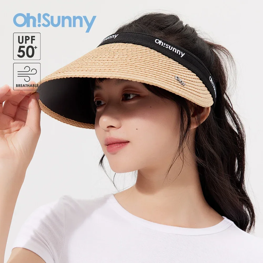 

OhSunny New Women Empty Top Sunhat UV Protection Bucket Hat Unisex Anti-UV UPF50+ Adjustable Sun Visor for Summer Outdoors Beach