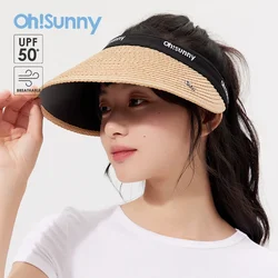 OhSunny New Women Empty Top Sunhat UV Protection Bucket Hat Unisex Anti-UV UPF50+ Adjustable Sun Visor for Summer Outdoors Beach