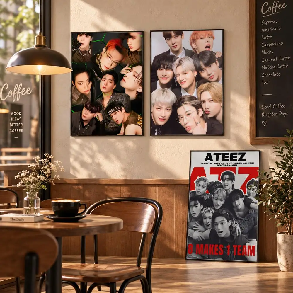Boy Group Kpop Band A-ATEEZ Poster Stickers Painting Mural HD Wall Decals for Bedroom Living Room Home Self-Adhesive Decor Gift