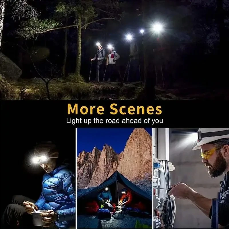 Powerful COB Headlamp Type-c/USB Rechargeable Head Flashlight Built-in Battery Outdoor Fishing Camping Lantern Waterproof Torch - view 5