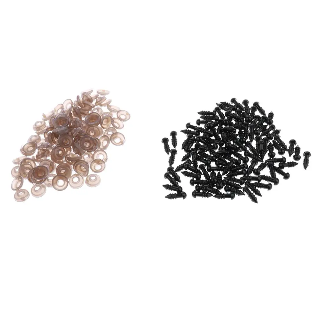 Doll Making Safety Eyes Black Plastic Eyes with Washers for Animal Bear Crafts DIY Accessories 5-40mm