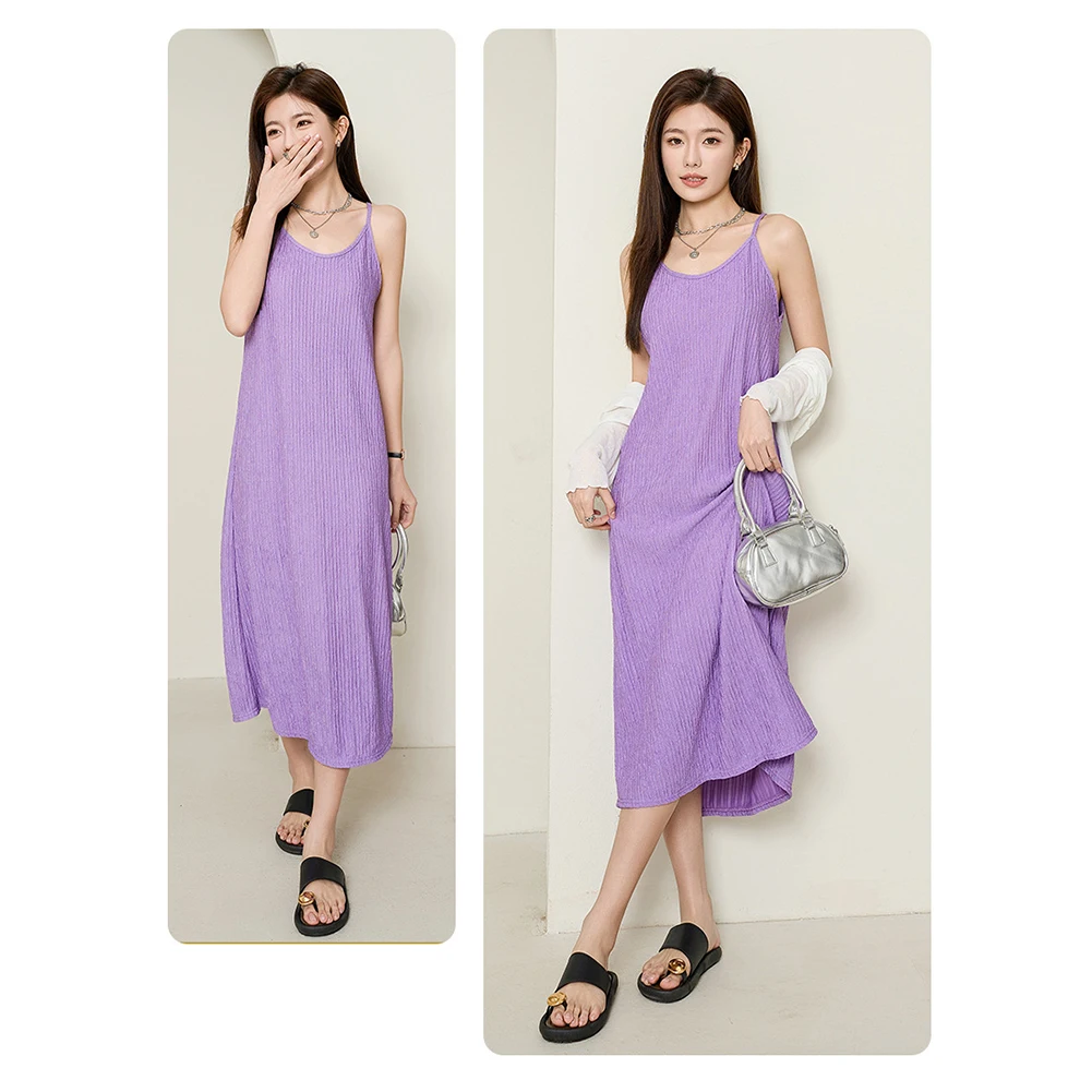 XXL تنورة طويلة مطوي العصرية المرأة الحمالات فستان غير رسمي جميع المواسم ارتداء العلامة التجارية الجديدة نسيج مرونة صغيرة #3